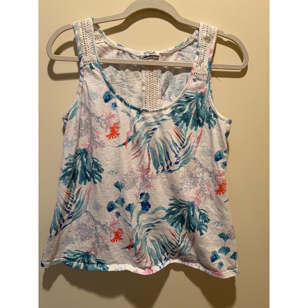 FatFace Marine Conservation Society Coral Print Crochet Lace Tank WhiteSize 8
